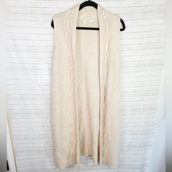 LOVESTITCH CREAM WOOL BLEND KNIT SLEEVELESS CARDIGAN DUSTER, SZ MEDIUM/LARGE - Picture 1 of 10